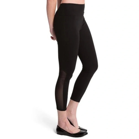 Assets By SPANX Black Mesh Panel High Rise Tummy Control Leggings Size Medium - Picture 1 of 11